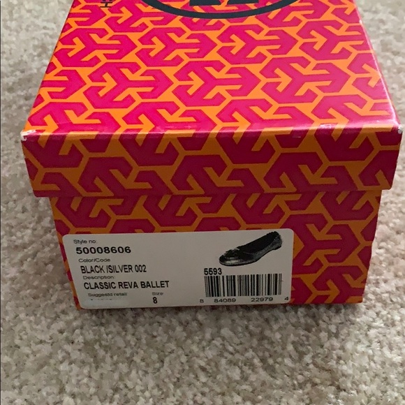 Tory Burch Black & Silver Reva Ballet Flats Size 8 - Picture 2 of 6